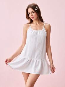Bonmuse Women's New Loose Strap Dress, Casual Countryside Style, Suitable For Home Wear Or Sleepwear, Features Open Back Design And Sweet One-Piece Style, Spring/Summerfor Summer - White - View 1