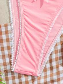 Swim Mod 2026 Spring Summer New Fashionable Solid Color Fabric Cute Backless Women's Spaghetti Strap Bikini Two Pieces Swimwear Set Beach Party Pink Sexy - Pink - View 6