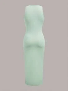 SHEIN EZwear 薄荷绿女士长款褶皱腰部吊带连衣裙 - 薄荷綠 - 查看 2