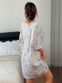 DAZY Women's Floral Print Crew Neck Nightgown Summer Pajamas - Baby Blue - View 2