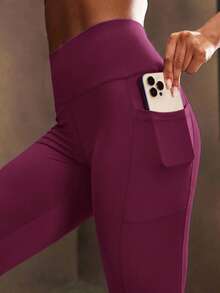 Powerista Women's Minimalist Solid Color High Waist Patchwork Pocket Shapewear Leggings - Red Violet - View 6