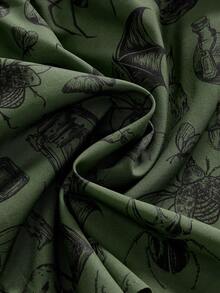 ROMWE Fairycore Plus Size Loose Dark Forest Print Shorts - Dark Green - View 4