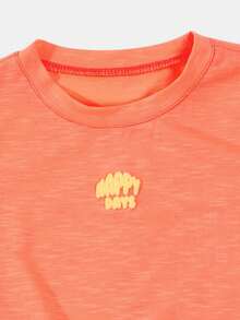 SUMWON Happy Days Slogan Co-Ord T-Shirt And Shorts Set With Crew Neck And Elasticated Waist For Summer - Orange - View 3