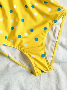 SHEIN Bộ áo liền quần hai dây màu vàng chấm bi xanh dương dáng casual cho bé gái tuổi teen, chất liệu vải dệt kim, thời trang và thanh lịch, thích hợp cho bơi lội, kỳ nghỉ hè và đi biển. - Nhiều màu - Xem 4