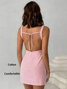 SHEIN EZwear 女士条纹编织露背无袖迷你连衣裙 - 橘色 - 查看 7