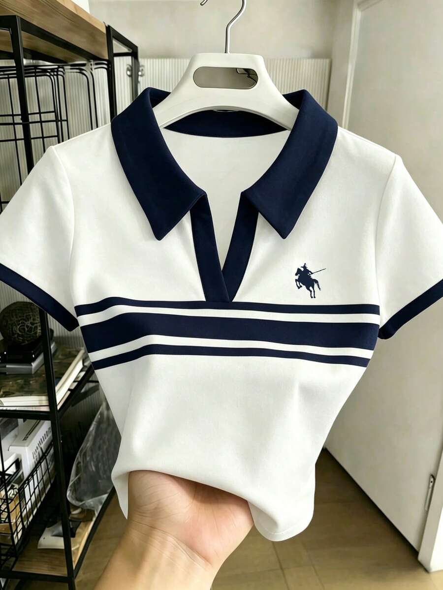 Resyla 女士夏季休闲独角兽刺绣Polo领短袖T恤 - 彩色 - 查看 1