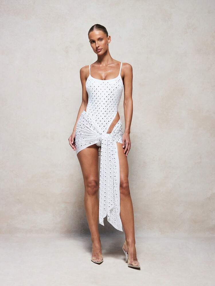 KIZN Mirror Hotfix Wrap Sarong With Tie Detail