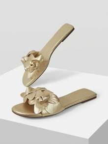MOTF WOMEN'S FASHION CASUAL WOVEN EMBOSSED MULE SLIP-ON FLAT SANDALS VALENTINE'S DAY SUMMER SHOES - Light gold - View 9