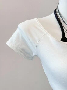Attitoon Kaos Kasual Minimalis Bergambar Kucing Hitam Lucu, Kaos Lengan Pendek Blok Warna Retro untuk Wanita, Cocok untuk Musim Panas, Atasan Musim Panas - MultiWarna - View 5