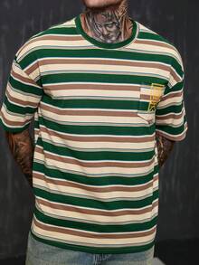 DAZY Camiseta de colaboración con diseño de bolsillo de rayas en el pecho para hombre, de verano - Multicolor - Ver 4