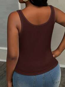Slaydiva Women's Plus Size Casual Basic Racerback Sleeveless Deep V-Neck Ribbed Side Ruched White Semi-Sheer Camisole - Rust Brown - View 2