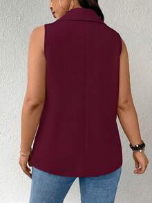 Elenzga Plus Size Women Thin Casual Minimalist Sleeveless Blazer - Red Violet - View 2