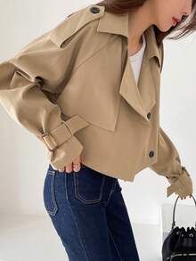 DAZY Epaulettes Design Raglan Sleeve Trench Coat,Fall Clothes Women Jacket - Khaki - View 5