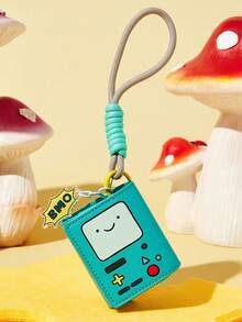 ADVENTURE TIME X SHEIN Retro Game Console Themed Faux Leather Earbud Case, Cute Protective Cover With Lanyard & Charm, Multi-Use As AirPods Case, Bag Charm & Keychain Accessory - Green - View 1