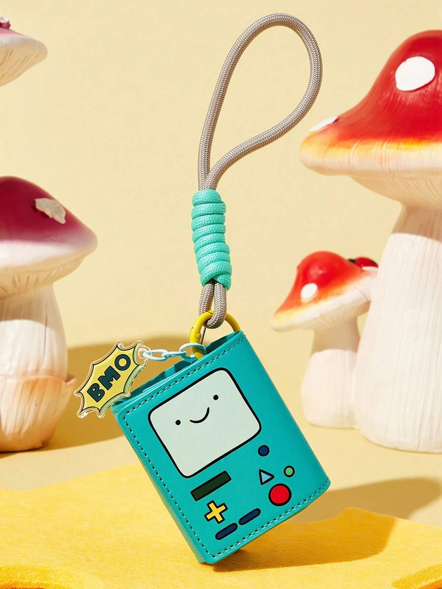 ADVENTURE TIME X SHEIN Retro Game Console Themed Faux Leather Earbud Case, Cute Protective Cover With Lanyard & Charm, Multi-Use As AirPods Case, Bag Charm & Keychain Accessory - Green - View 1