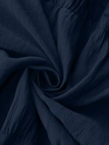Vionelle Plus Size Solid Color Romantic Ruffle Trim Regular Dress, Spring/Summer Vacation Navy Blue - Navy Blue - View 8