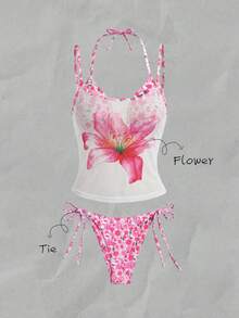 Elavelle Women's Random Print Halter Neck Bikini Set, Spring/Summer - Multicolor - View 1
