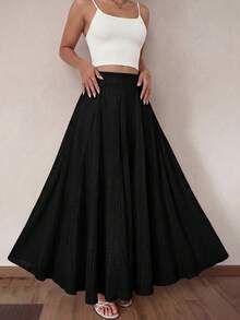 Mulvari Women's Black Romantic Elegant Flare Skirt, Spring/Summer , Festival Holiday - Black - View 4