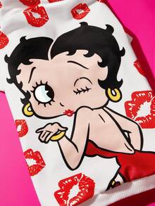 Betty Boop x SHEIN 1 件卡通图案印花宠物连帽衫，猫咪衣服，狗狗衣服，尺码 XXS-XXXXL，特小号，特大号，俏皮，可爱，性感，嘴唇印花。 - 白色 - 查看 5