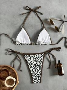 Swim Vcay Bộ bikini hai mảnh dành cho nữ, họa tiết chấm bi bất đối xứng, kiểu ombre, cổ yếm, quần tam giác buộc dây bên hông, bán chạy nhất, thích hợp cho đi biển, nghỉ lễ, thường ngày, thanh lịch, dự tiệc ngày Valentine. - Nhiều màu - Xem 3