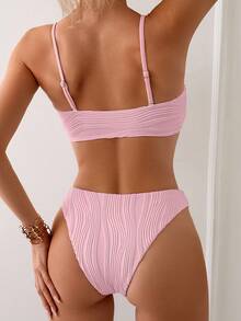 SHEIN Swim 女士纯色泳装套装，适合度假和海滩穿着 - 粉色 - 查看 2