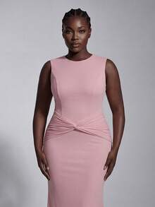 Elitara Plus Size Pink Simple Elegant Dress For Women Twist Backless Formal Evening Wedding Bridesmaid Evening Dinner Spring Maxi Wedding Guest Party - Pink - View 4