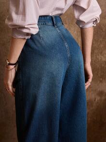 Daynim Quần jeans nữ dáng suông, rộng rãi, đa năng, có túi. - Rửa tối - Xem 3