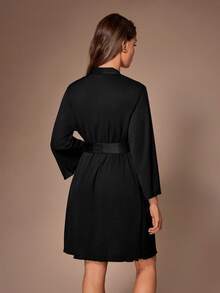 Lazeform Women's Textured Rib Knit Sleepwear Robe - Black - View 3