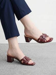 CUCCOO BIZCHIC Giày sandal cao gót màu đỏ tía dành cho nữ, kiểu dáng thoải mái với mũi vuông, thích hợp cho công sở. - Màu Đỏ Sâu - Xem 1