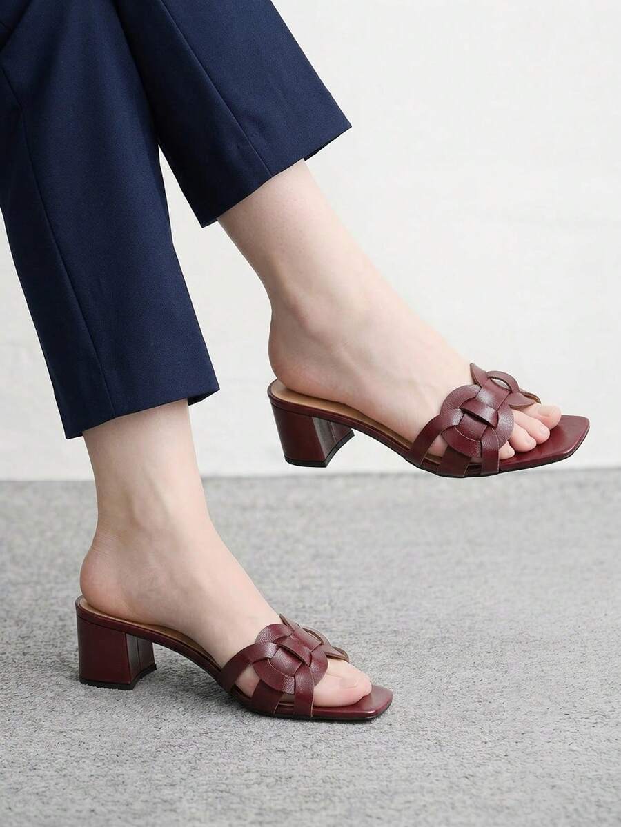 CUCCOO BIZCHIC Giày sandal cao gót màu đỏ tía dành cho nữ, kiểu dáng thoải mái với mũi vuông, thích hợp cho công sở. - Màu Đỏ Sâu - Xem 1