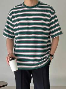 DAZY Striped Colorful Short Sleeve T-Shirt For Men, Summer - Green - View 6