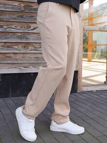 LEOGASHI LEOGASHI Men's Solid Color Button Front Pocket Minimalist Casual Suit Pants, Fall - Khaki - View 4
