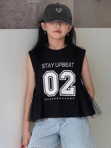 Dazy Kids 青少年女孩無袖印花圓領T恤，夏季 - 黑色 - 查看 4
