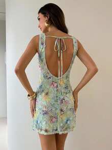 Aloruh Váy dự tiệc thêu sequin xanh lá cây - màu xanh lá - Xem 3