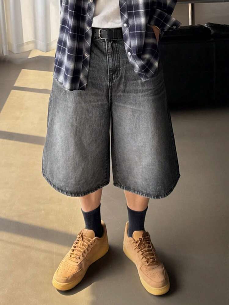 Black Washed Distressed Men's Denim Shorts Summer