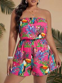 Travachic Plus Floral Print Tube Romper Spring Summer Women - Multicolor - View 1