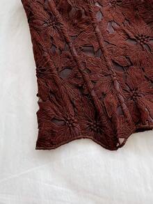 Soleia 女款優雅咖啡棕蕾絲束胸上衣，抹胸鏤空刺繡，適合夏季夜生活與夜店穿搭 - 咖啡棕 - 查看 4