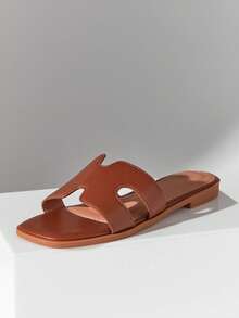 SHUZIA Giày sandal đế bằng đơn giản, màu trơn, khoét eo dành cho nữ, thích hợp cho kỳ nghỉ hè, mùa xuân, kỳ nghỉ lễ Phục sinh, giày casual, giày đi biển, quà tặng Ngày của Mẹ, Giáng sinh, Ngày Valentine. - màu nâu - Xem 6