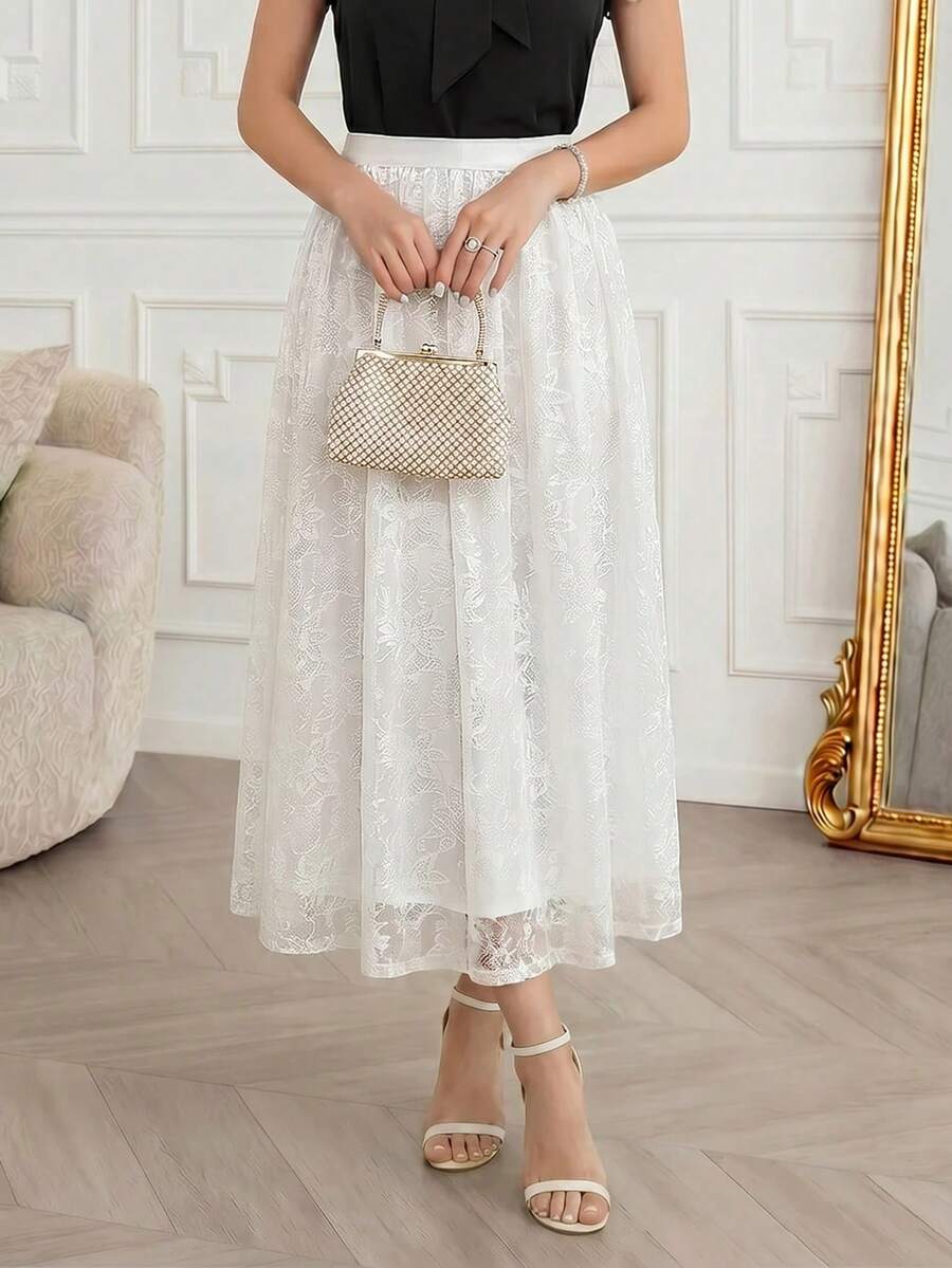 Modelyn Hàng mới về: Chân váy chữ A ren trắng kiểu dáng cung đình thanh lịch dành cho nữ. - trắng - Xem 1