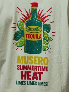 Musero 超大圆领短袖T恤，背面印有“夏日热浪”大图案，春夏必备假日单品 - 杏色 - 查看 6