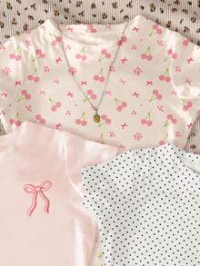 3pcs/Set Teen Girls' Casual Minimalist Crew Neck Short Sleeve High Waist Cropped Regular T-Shirts, Suitable For Summer - Multicolor - View 3