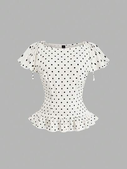 Sweetra Damska, swobodna, uniwersalna bluzka w kropki, plus size