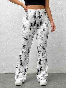 SHEIN PETITE CURVE CURVE 大尺碼女款小個子黑白高腰喇叭褲 夏季休閒商務電音派對優雅正式喇叭腿長褲 - 黑與白 - 查看 3