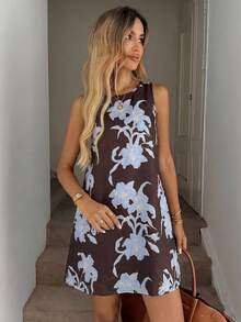 Vestido informal de lino sin mangas con corte evasé y bolsillos acolchados, conjunto elegante de vacaciones con estilo "Old Money" para mujer - Multicolor 5 - Ver 5