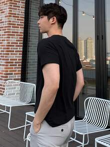 DAZY Hombres Camiseta algodón unicolor de manga raglán - Negro - Ver 2