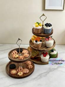 1-Piece Set Of Three-Layer Wooden Tray Cake Rack, Can Be Used As A Dining Plate, Bread Plate, Coffee Plate, Tea Plate, Made Of Solid Wood Material, Suitable For Halloween And Christmas Gift Gatherings - Multicolor - View 1