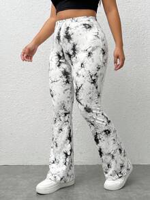 SHEIN PETITE CURVE CURVE 大尺碼女款小個子黑白高腰喇叭褲 夏季休閒商務電音派對優雅正式喇叭腿長褲 - 黑與白 - 查看 6