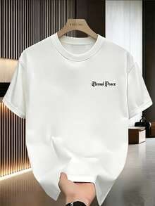 Glimmora Men's Standard Size Letter & Floral Print Casual Round Neck Short Sleeve T-Shirt, Summer - White - View 2