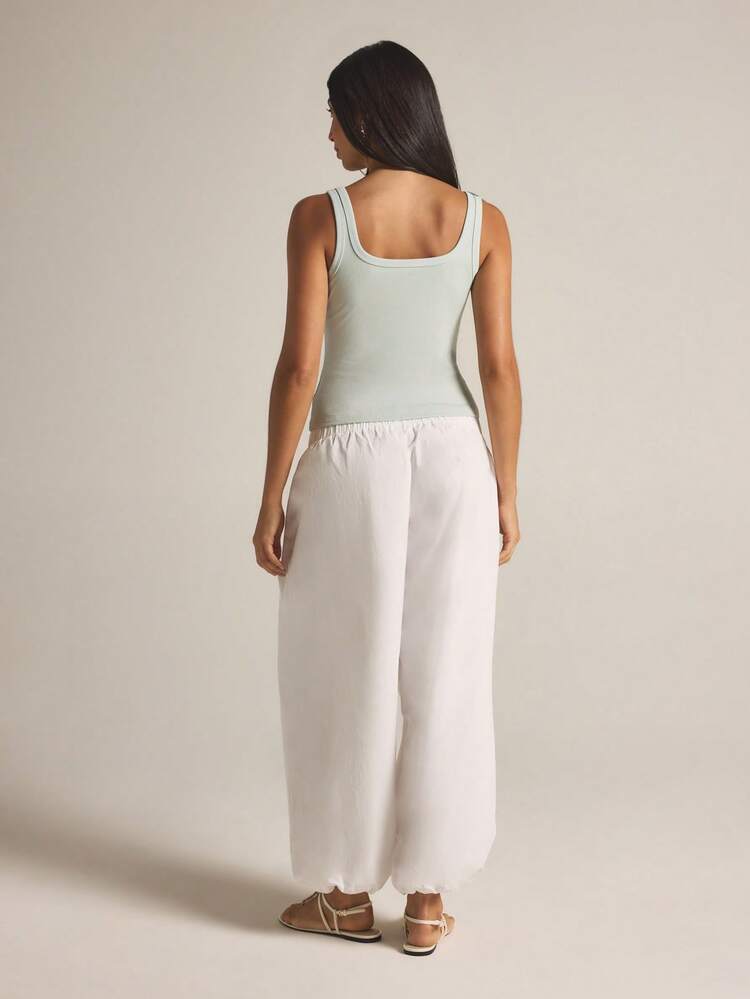 KSTM Sage Green Knit Tank Top With Delicate Floral Applique Detail Square Neckline Sleeveless Summer Fashion