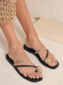 SHUZIA Women's Casual Flat Sandals, Versatile For Summer - Black - View 2